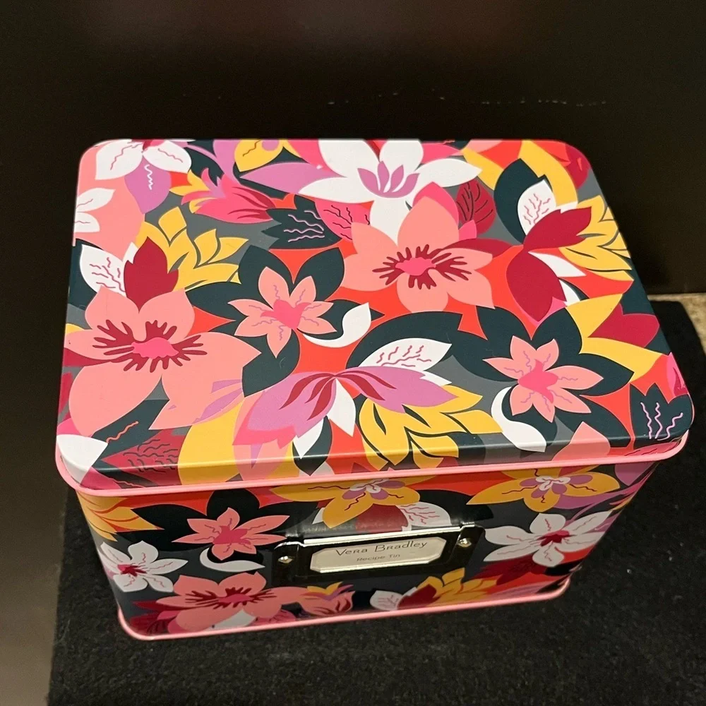 Vera Bradley Colorful Pink Floral Recipe Box with Cards